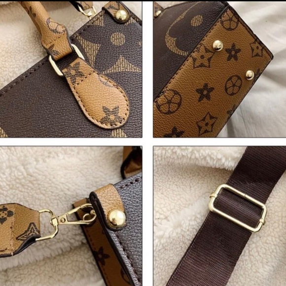 Designer Brown Floral Pattern Crossbody and Handbag - Picture 5 of 14